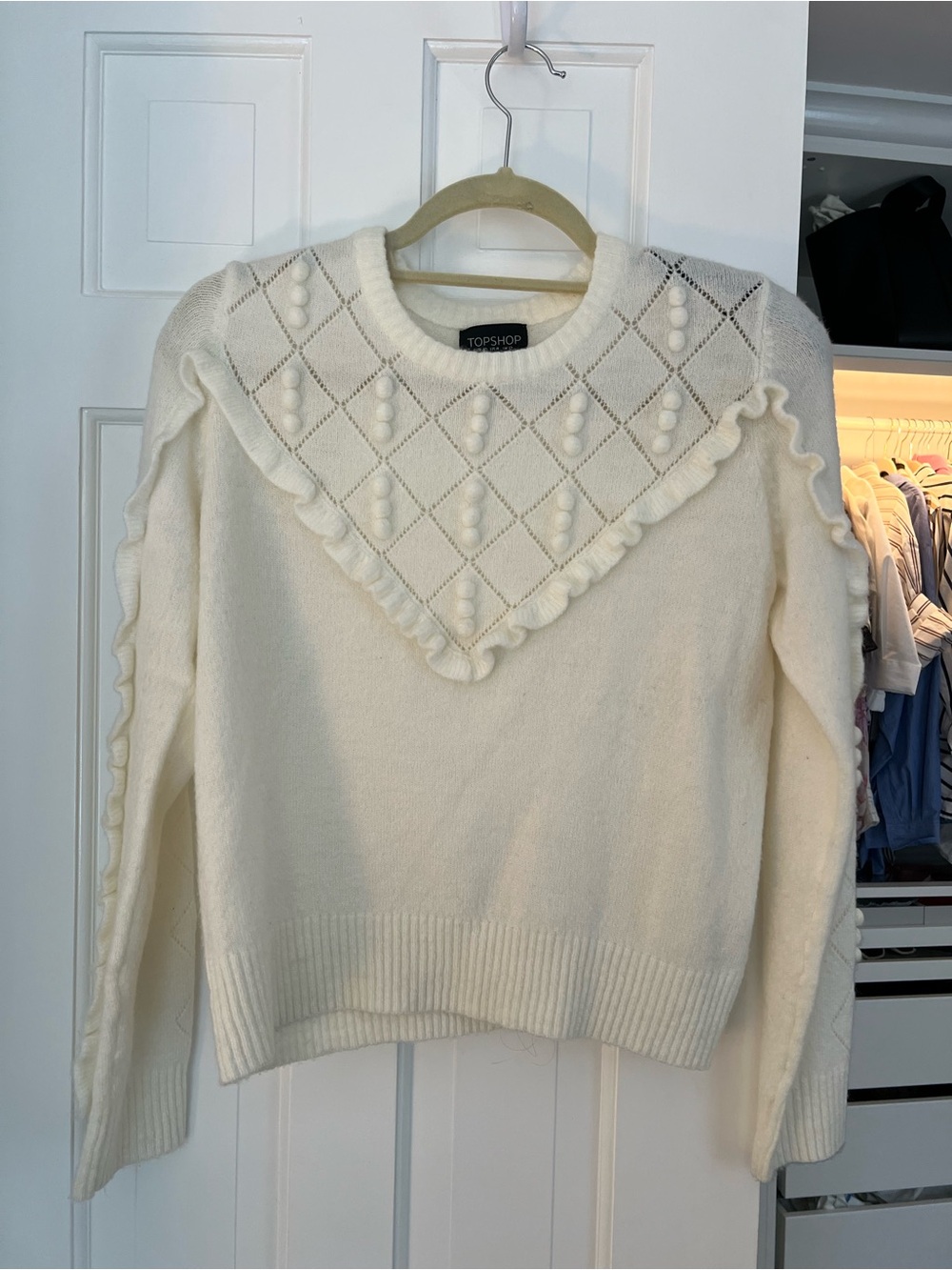Topshop Cream Ruffle Bobble Knit Sweater